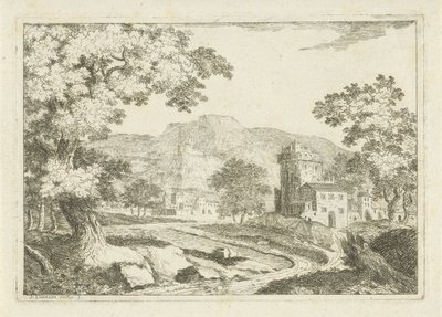 Paysage fluvial avec maisons et tours - Jean Joseph Hanson