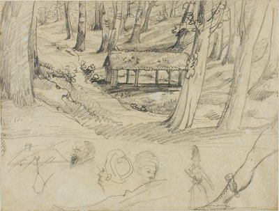 Intérieur de forêt avec hutte en chaume, et autres croquis - Jean Louis André Théodore Géricault