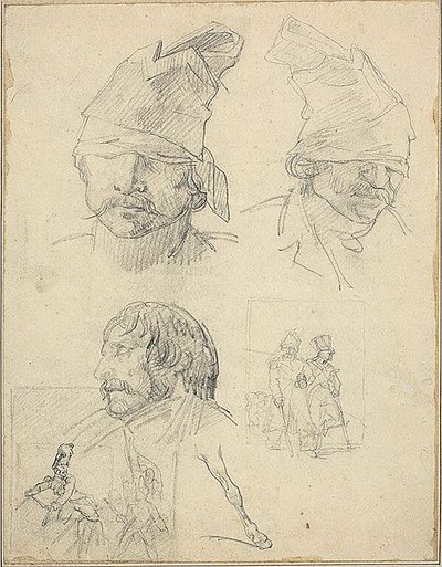 Études de têtes et deux études de composition - Jean Louis André Théodore Géricault