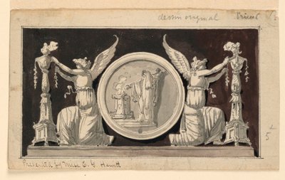 Panneau décoratif : Médaillon avec une scène de sacrifice entre deux Victoires ornant des candélabres - Jean Louis Prieur the Younger