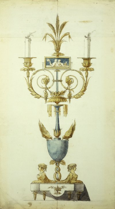 Conception pour un candélabre en bronze doré et émail - Jean Louis the Younger Prieur