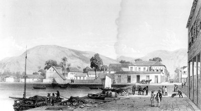 Douane et quai Saint-Vincent, Trinidad, gravé par Eugene Ciceri, vers 1850 - Jean Michel Cazabon