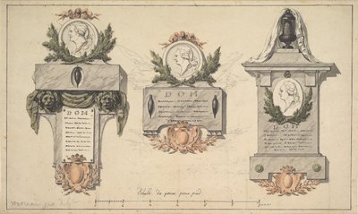 Trois dessins pour un monument funéraire ou une épitaphe, vers 1770-90 - Jean Michel Moreau