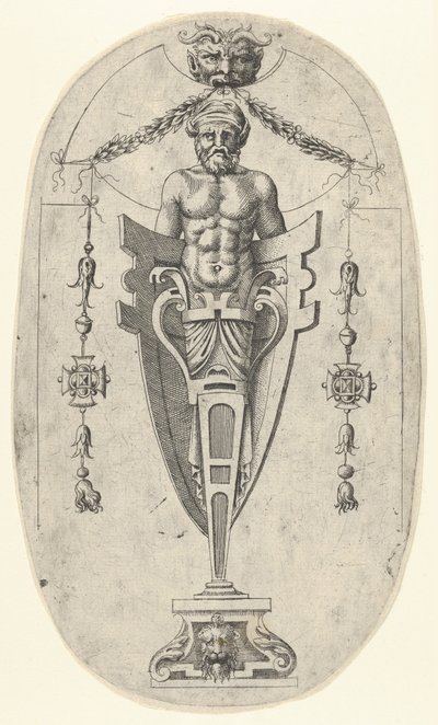 Figure terminale masculine, torse avec barbe et turban sur un piédestal mi-long, vers 1543 - Jean Mignon