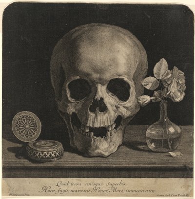 Nature morte avec un crâne et un vase de roses - Jean Morin, after Philippe de Champaigne