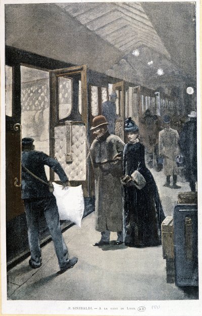 Départ pour le train de nuit à la Gare de Lyon - dessin par Sinibaldi - Jean Paul Sinibaldi
