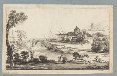 Paysage avec cavalier tombé (Prenten naar tekeningen uit het kabinet Jabach) - Jean Pesne