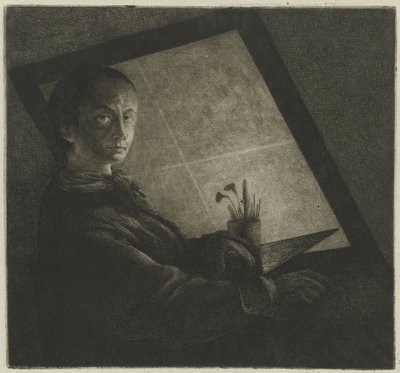 Autoportrait en graveur - Jean Pierre Norblin de La Gourdaine