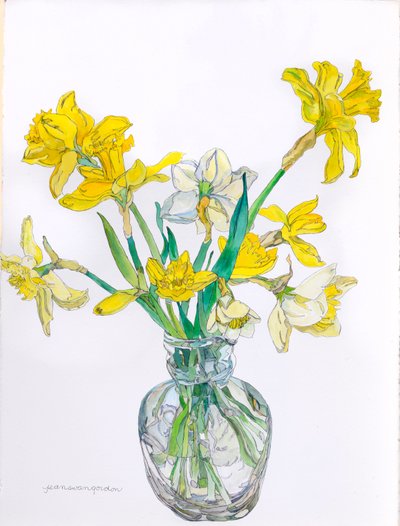 Jonquilles dans un vase à col étroit, 2006 (aquarelle et encre sur papier) - Jean Swan Gordon
