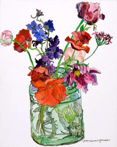 Delphiniums, Poppies  Others in Jar, 2011 (aquarelle et encre sur papier) - Jean Swan Gordon