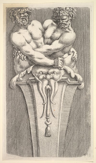 Conception pour un terme avec deux figures bacchiques, de: Curieuses recherches de plusieurs beaux... - Jean le Pautre