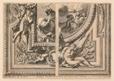 Feuille avec Deux Conceptions pour Décorations de Plafond, de "Plafons à la Romaine" - Jean le Pautre
