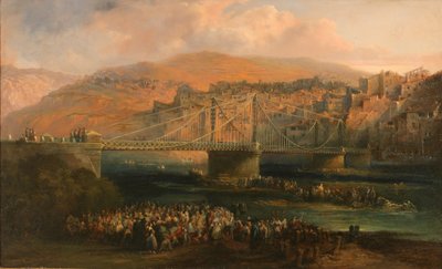 Vue de la ville de Fraga et de son pont suspendu - Jenaro Pérez Villaamil