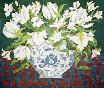 Tulipes doubles blanches et alstroemerias, 2013 (acrylique sur toile) - Jennifer Abbott