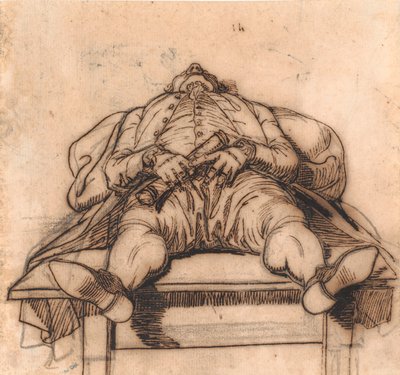 F.L. Bradt endormi sur une table. Vu des chaussures et en forte raccourci - Jens Juel