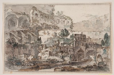 Vue avec ruines et maisons près d