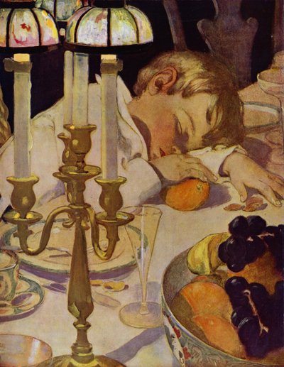 Robin posa sa tête sur son bras et ferma les yeux - Jessie Willcox Smith