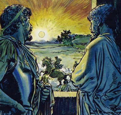 Alexandre a pu chevaucher Bucéphale, un cheval fougueux (lithographie en couleurs) - Jesus Blasco