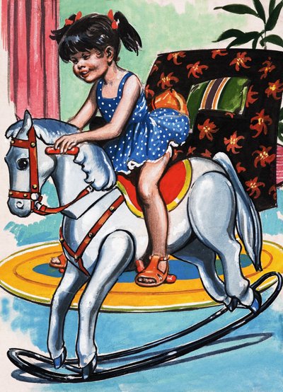 Fille sur un cheval à bascule - Jesus Blasco