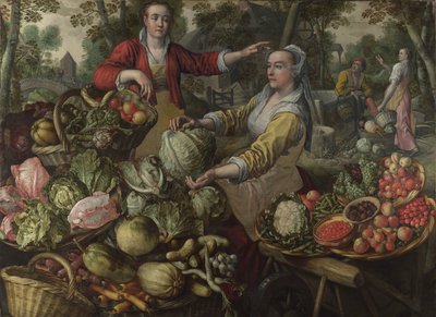 Les Quatre Éléments : Terre (Un marché de fruits et légumes avec la Fuite en Égypte en arrière-plan) - Joachim Beuckelaer