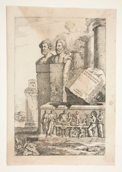 Bustes de portrait, colonnes, urne fumante et un relief - Joachim von Sandrart