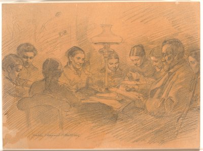 La famille Johan Lange réunie autour de la lampe - Joakim Frederik Skovgaard