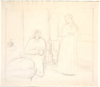 Intérieur avec horloge et femme assise et debout - Joakim Frederik Skovgaard