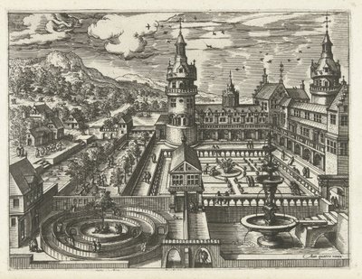 Château avec labyrinthe et fontaine - Joannes van Doetechum (I) (attributed to)