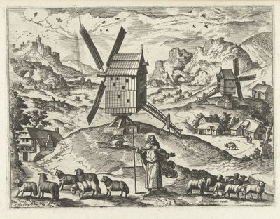 Paysage avec Christ en Bon Pasteur (Paysages, vues marines et vues urbaines imaginaires) - Joannes van Doetechum (I) (attributed to)