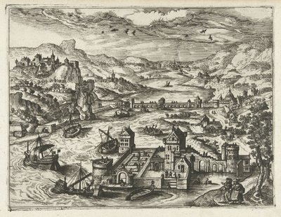 Paysage fluvial avec château d