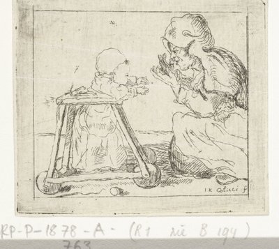 Femme avec enfant dans un trotteur - Johan Antoni Kauclitz Colizzi