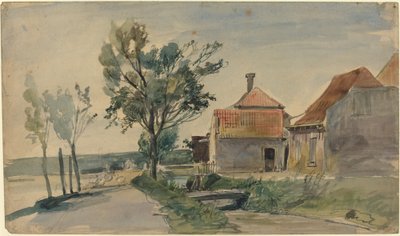 Un ruisseau coulant entre des maisons et une route, fin du 19ème siècle - Johan Barthold Jongkind