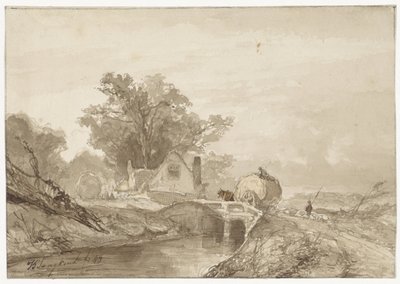 Paysage avec un pont et une charrette de foin - Johan Barthold Jongkind