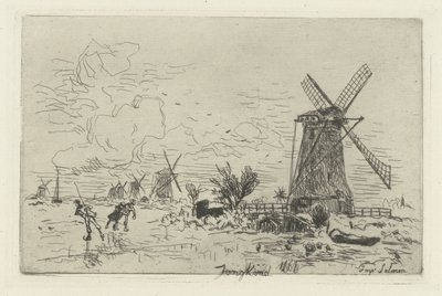 Paysage avec moulins et patineurs - Johan Barthold Jongkind