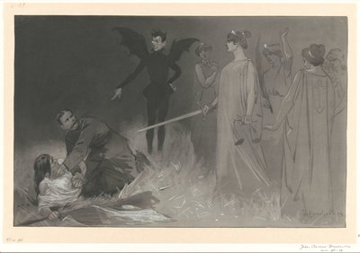Chamberlain, en tant que diable, et Kitchener dans une allégorie politique sur la guerre en Transvaal - Johan Braakensiek