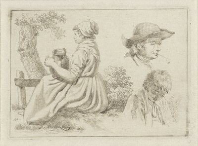 Femme assise avec une cruche, portrait d