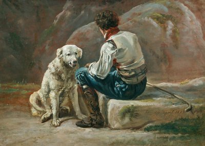 Italien avec chien blanc - Johan Christian Dahl