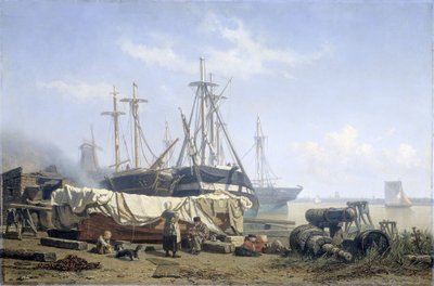 Pause de midi dans un chantier naval sur la Meuse - Johan Conrad Greive