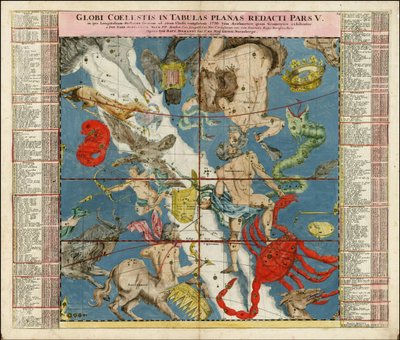 1730 carte céleste - Globi Coelestis In Tabulas Planas Redacti Pars V - Johan Gabriel Doppelmayr