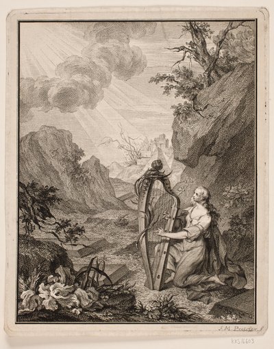 Femme jouant de la harpe dans un paysage montagneux - Johan Martin Preisler
