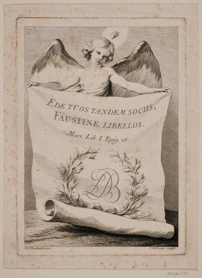 Titre avec un ange tenant un grand papier - Johan Martin Preisler