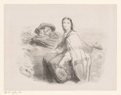 Homme et femme allongés avec tambourin - Johan Michaël Schmidt Crans (attributed to)