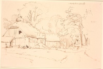 Maison de paysan avec un nid de cigognes sur le toit - Johan Thomas Lundbye