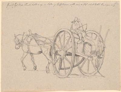 Paysanne italienne allant en ville avec des tonneaux de vin sur sa charrette - Johan Thomas Lundbye