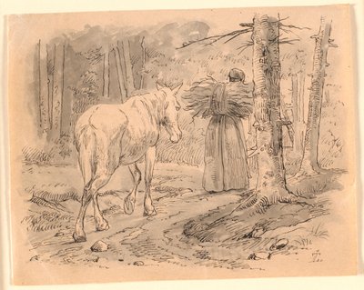 La femme et le cheval. Illustration pour "Fables pour enfants" de Kaalund. Voir commentaire du catalogue d