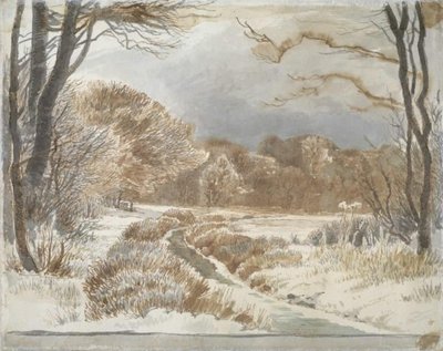 Paysage enneigé avec ruisseau. Purlund et Vallø - Johan Thomas Lundbye