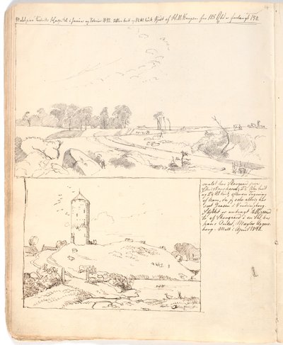 Mur de pierres à Rakløv sur Refsnæs. Dessin réalisé directement dans le carnet page 10 - Johan Thomas Lundbye