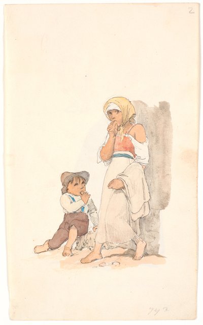 Enfants mendiants, rongeant du pain - Johan Thomas Lundbye