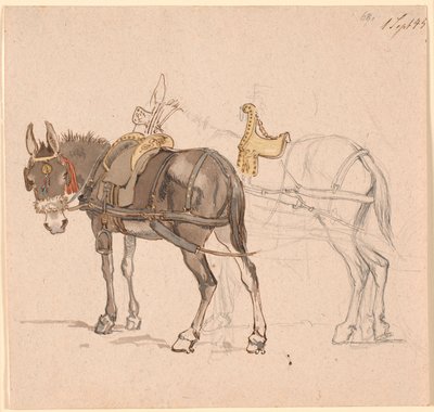 Deux mules attelées - Johan Thomas Lundbye