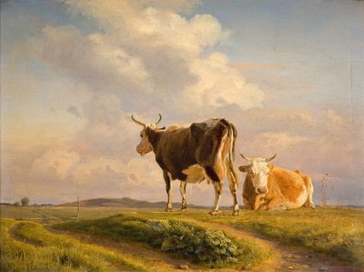Deux vaches dans un champ ouvert - Johan Thomas Lundbye